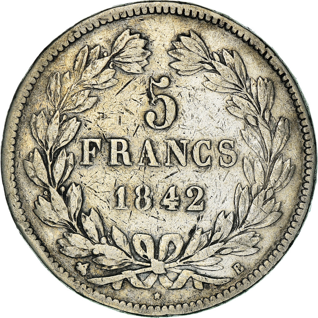 Moneta, Francia, Louis-Philippe, 5 Francs, 1842, Rouen, MB, Argento, KM:749.2