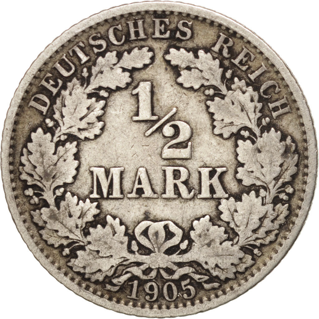 Coin, GERMANY - EMPIRE, 1/2 Mark, 1905, Berlin, VF(30-35), Silver, KM:17
