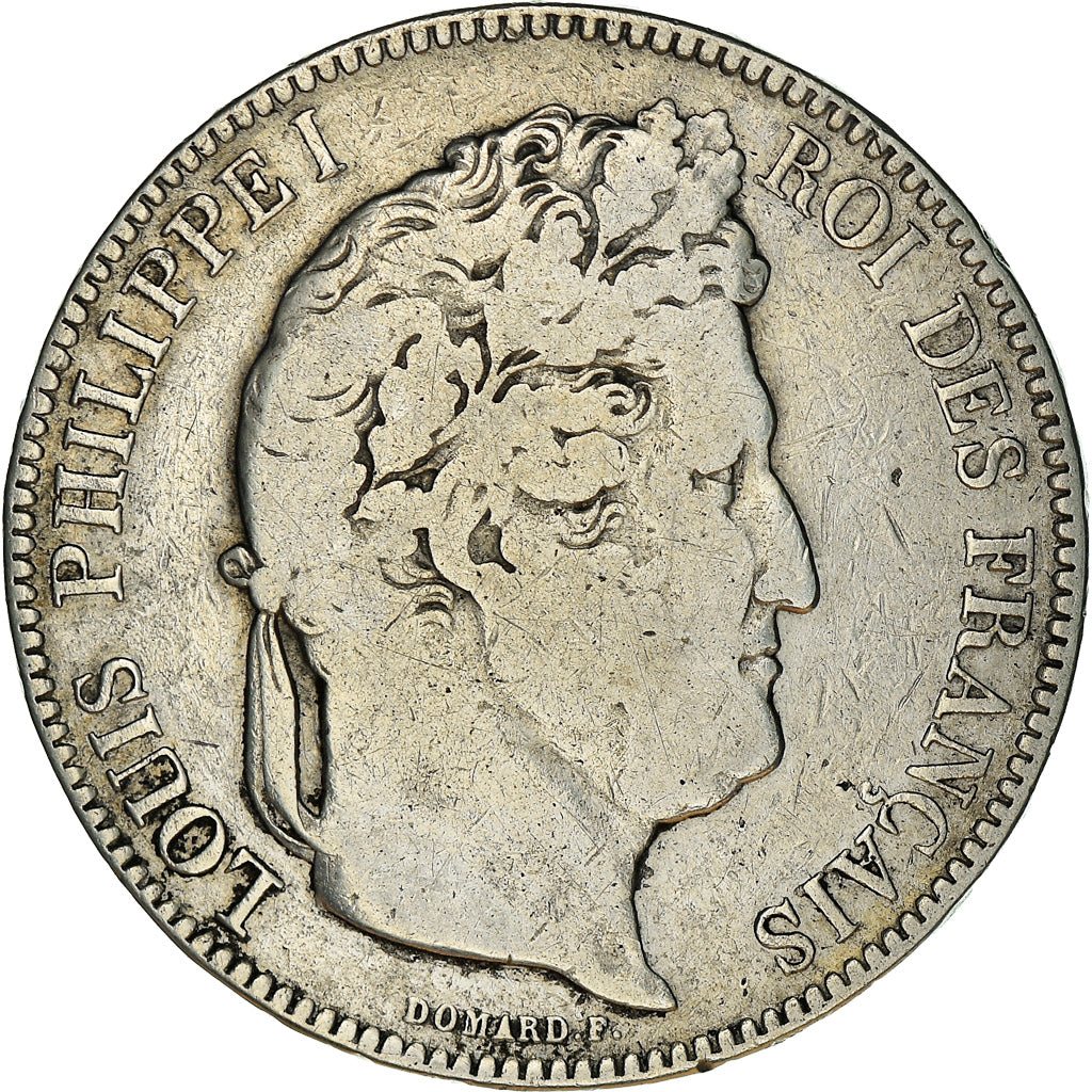 Moneda, Francia, Louis-Philippe, 5 Francs, 1843, Bordeaux, BC+, Plata, KM:749.7