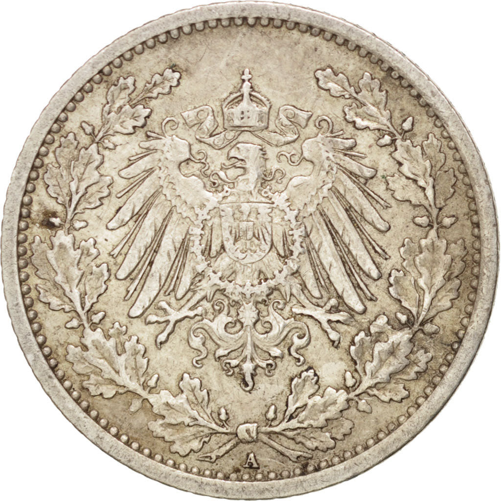 GERMANY - EMPIRE, 1/2 Mark, 1911, Berlin, KM #17, EF(40-45), Silver, 20, 2.76