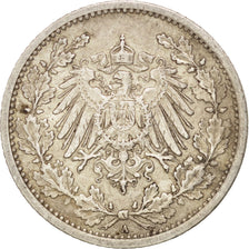 GERMANY - EMPIRE, 1/2 Mark, 1911, Berlin, KM #17, EF(40-45), Silver, 20, 2.76