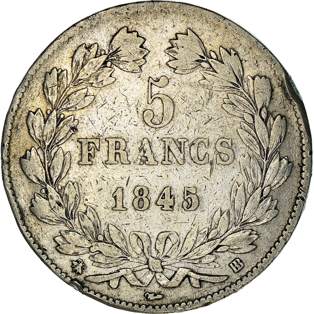Monnaie, France, Louis-Philippe, 5 Francs, 1845, Strasbourg, TB, Argent