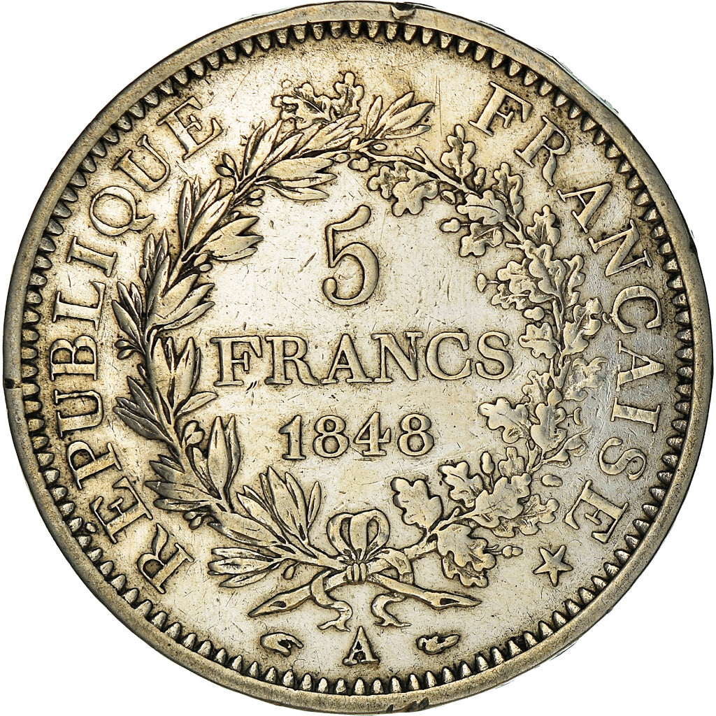 Moneta, Francia, Hercule, 5 Francs, 1848, Paris, MB+, Argento, KM:756.1