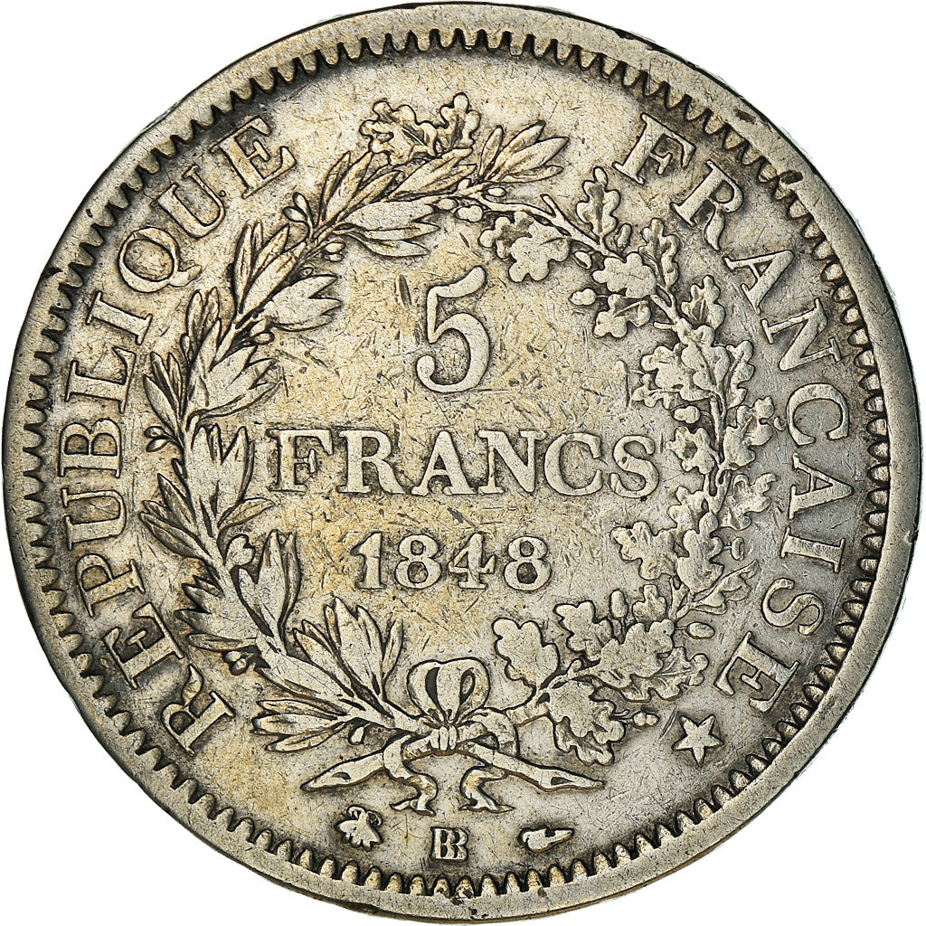 Coin, France, Hercule, 5 Francs, 1848, Strasbourg, VF(20-25), Silver, KM:756.2