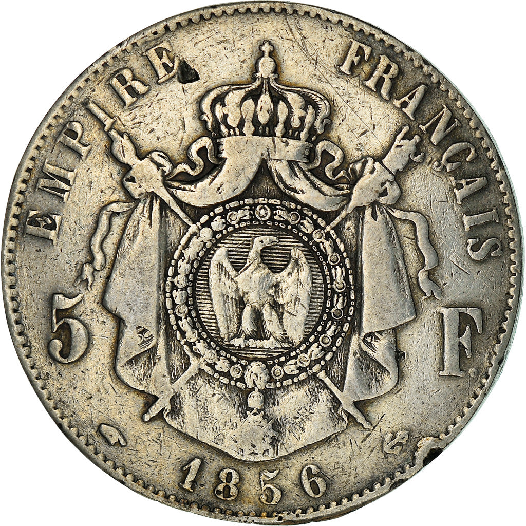 Moneda, Francia, Napoleon III, Napoléon III, 5 Francs, 1856, Paris, BC+, Plata
