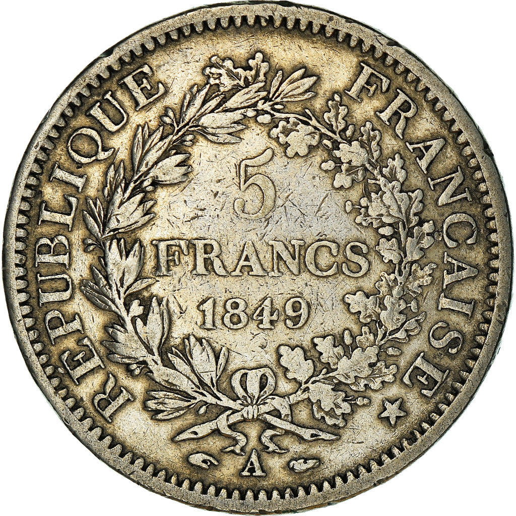 Moneta, Francia, Hercule, 5 Francs, 1849, Paris, MB, Argento, KM:756.1