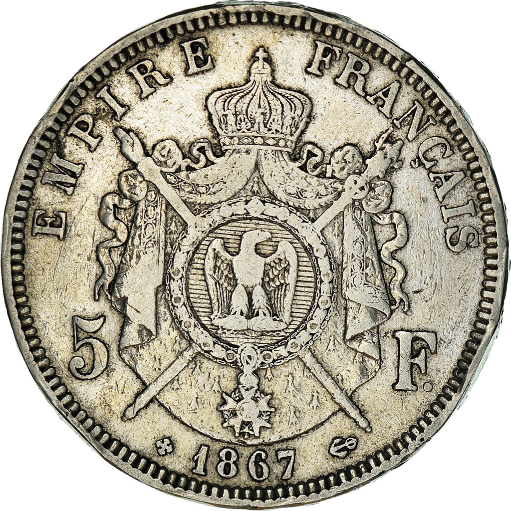 Coin, France, Napoléon III, 5 Francs, 1867, Strasbourg, EF(40-45), Silver
