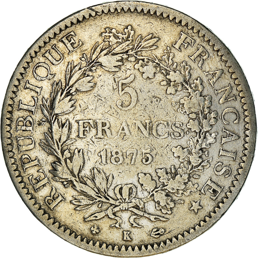 Coin, France, Hercule, 5 Francs, 1875, Bordeaux, VF(30-35), Silver, KM:820.2