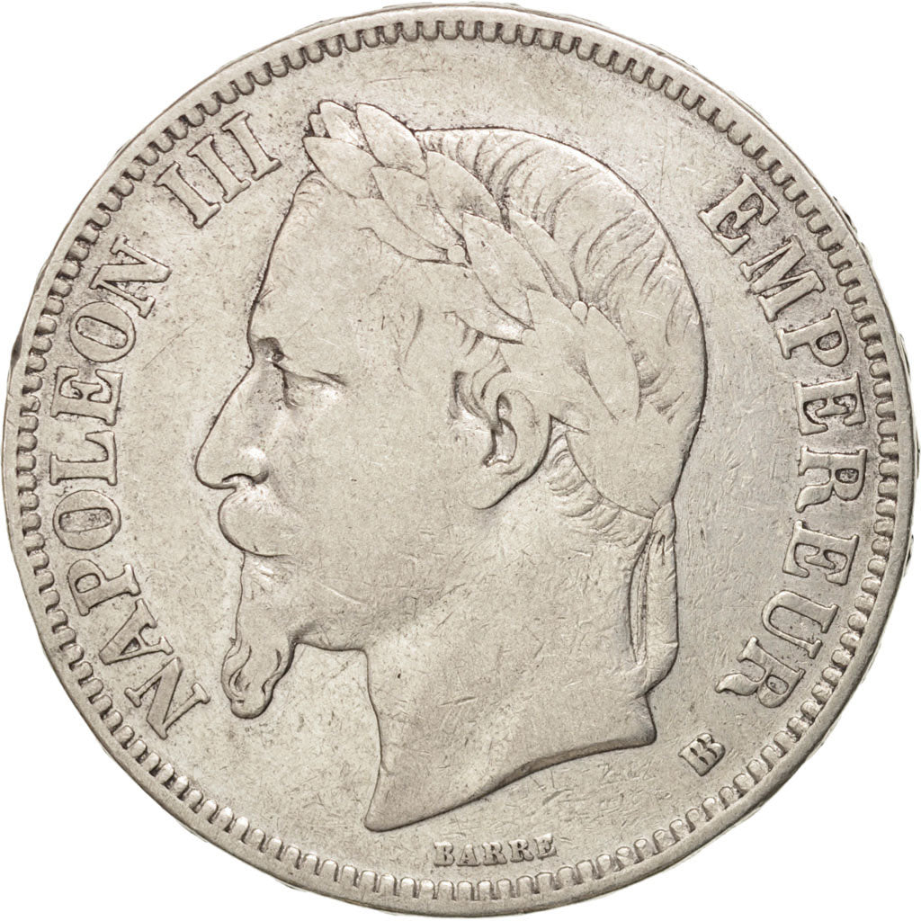 FRANCE, Napoléon III, 5 Francs, 1869, Strasbourg, KM #799.2, VF(20-25), Silver,