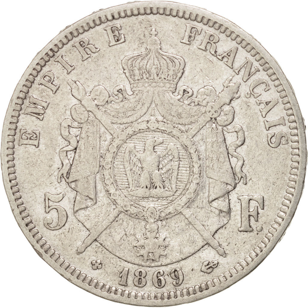 FRANCE, Napoléon III, 5 Francs, 1869, Strasbourg, KM #799.2, VF(20-25), Silver,