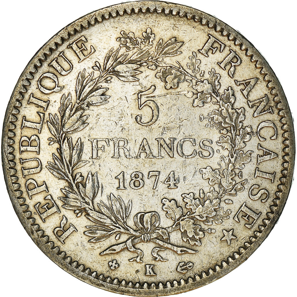 Moneta, Francia, Hercule, 5 Francs, 1874, Bordeaux, BB, Argento, KM:820.2