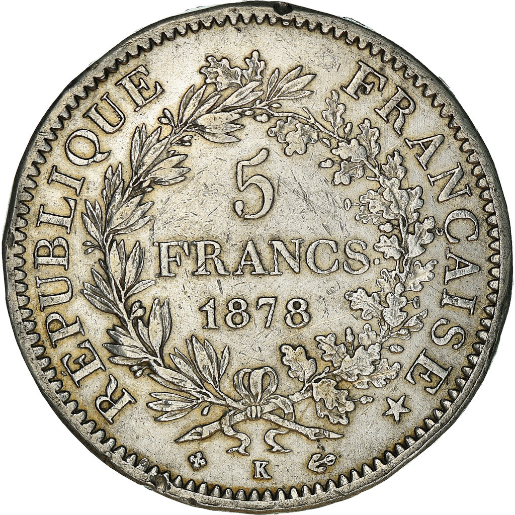 Coin, France, Hercule, 5 Francs, 1878, Bordeaux, EF(40-45), Silver, KM:820.2