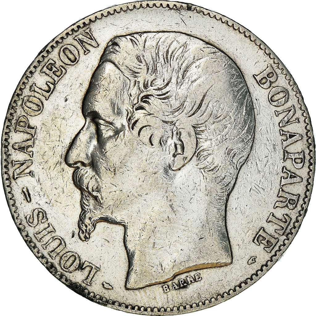 Moneda, Francia, Napoléon III, 5 Francs, 1852, Paris, BC+, Plata, KM:773.1