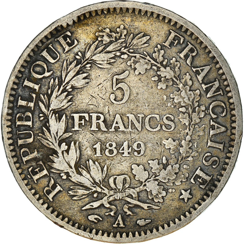 Moneta, Francia, Hercule, 5 Francs, 1849, Paris, MB, Argento, KM:756.1