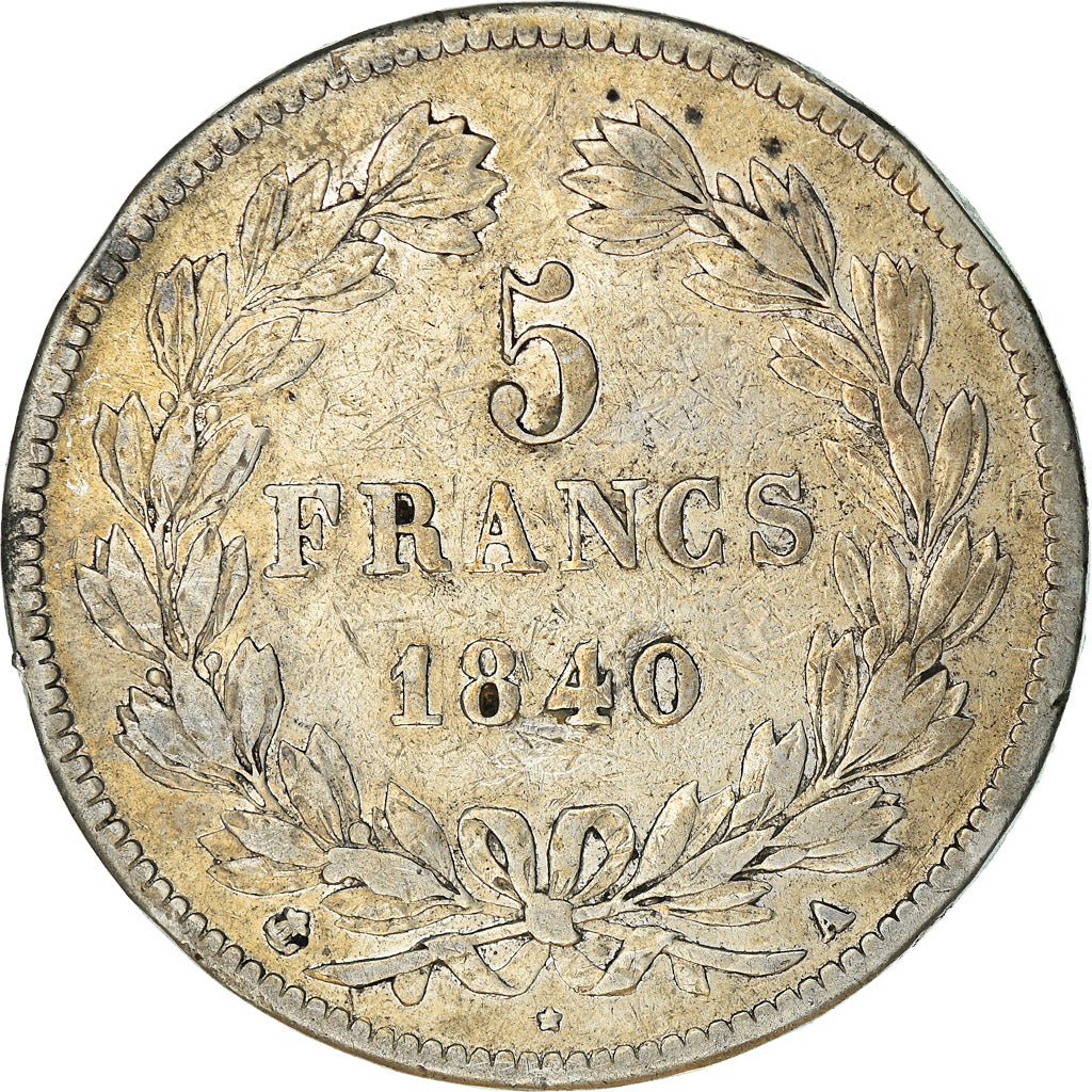 Moneta, Francia, Louis-Philippe, 5 Francs, 1840, Paris, MB+, Argento, KM:749.1