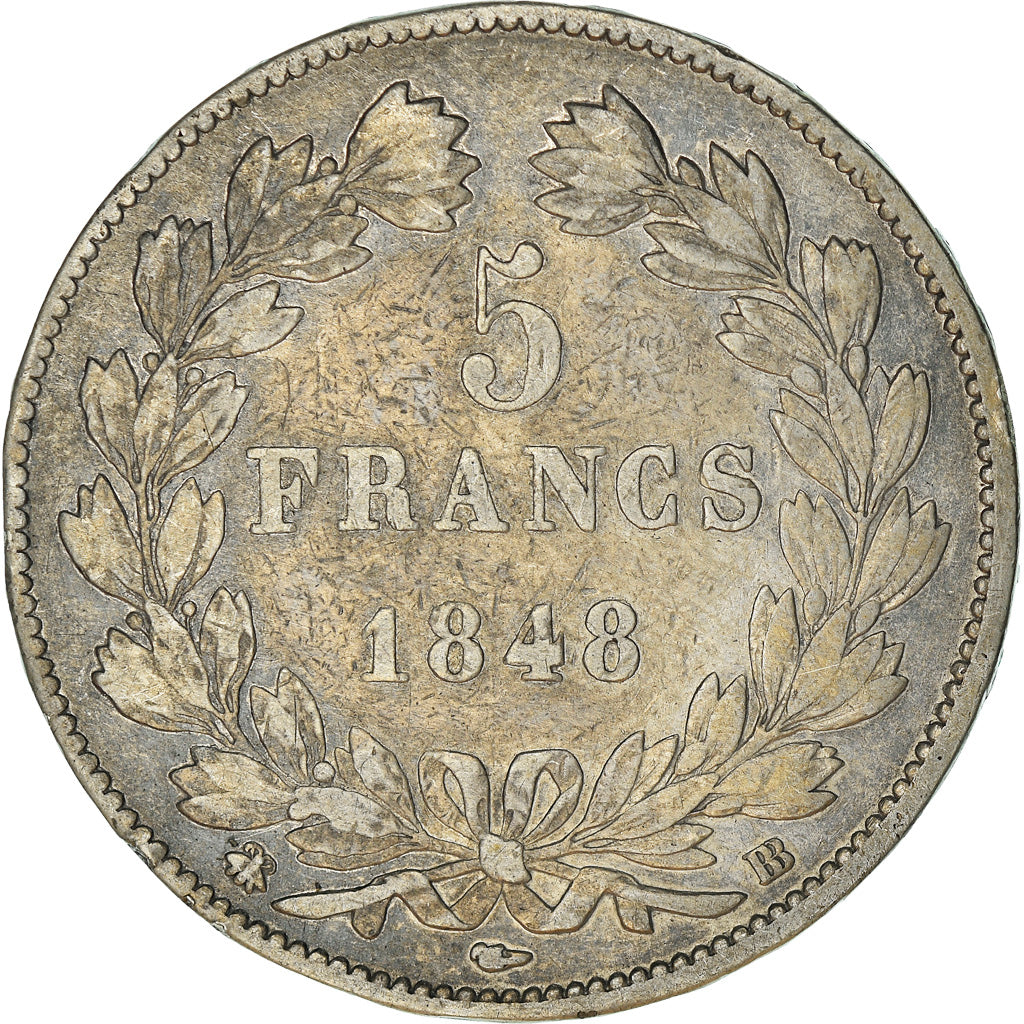 Munten, Frankrijk, Louis-Philippe, 5 Francs, 1848, Strasbourg, FR+, Zilver