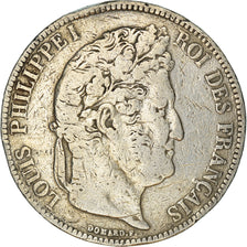 Moeda, França, Louis-Philippe, 5 Francs, 1838, Rouen, VF(20-25), Prata