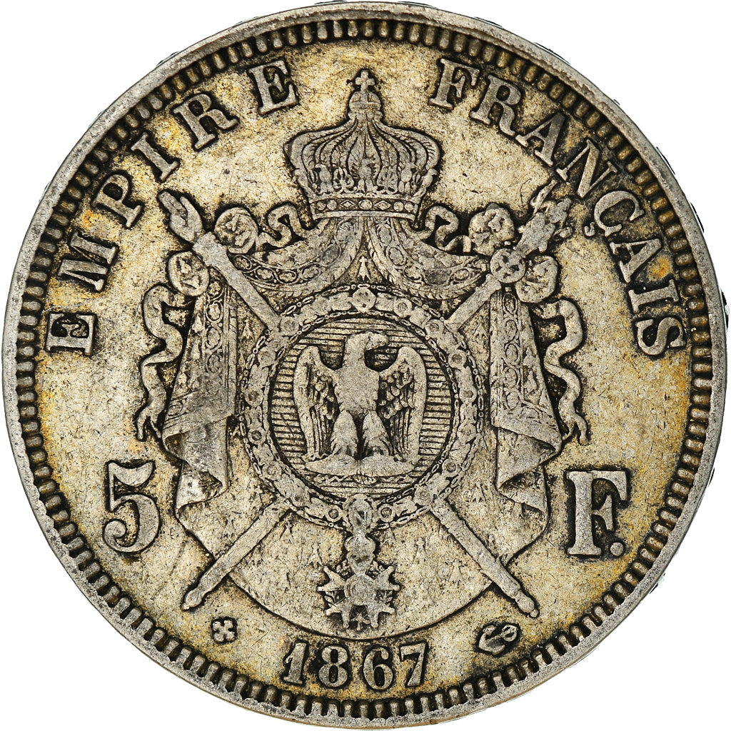 Coin, France, Napoléon III, 5 Francs, 1867, Strasbourg, EF(40-45), Silver