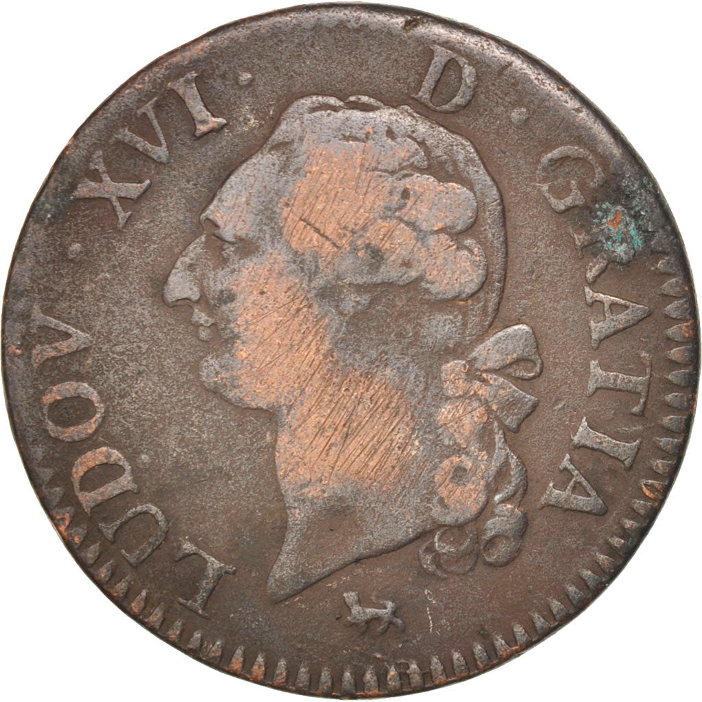 FRANCE, Sol ou sou, Sol, 1791, Paris, KM #578.1, VF(20-25), Copper, Gadoury...
