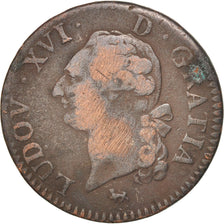 FRANCE, Sol ou sou, Sol, 1791, Paris, KM #578.1, VF(20-25), Copper, Gadoury...