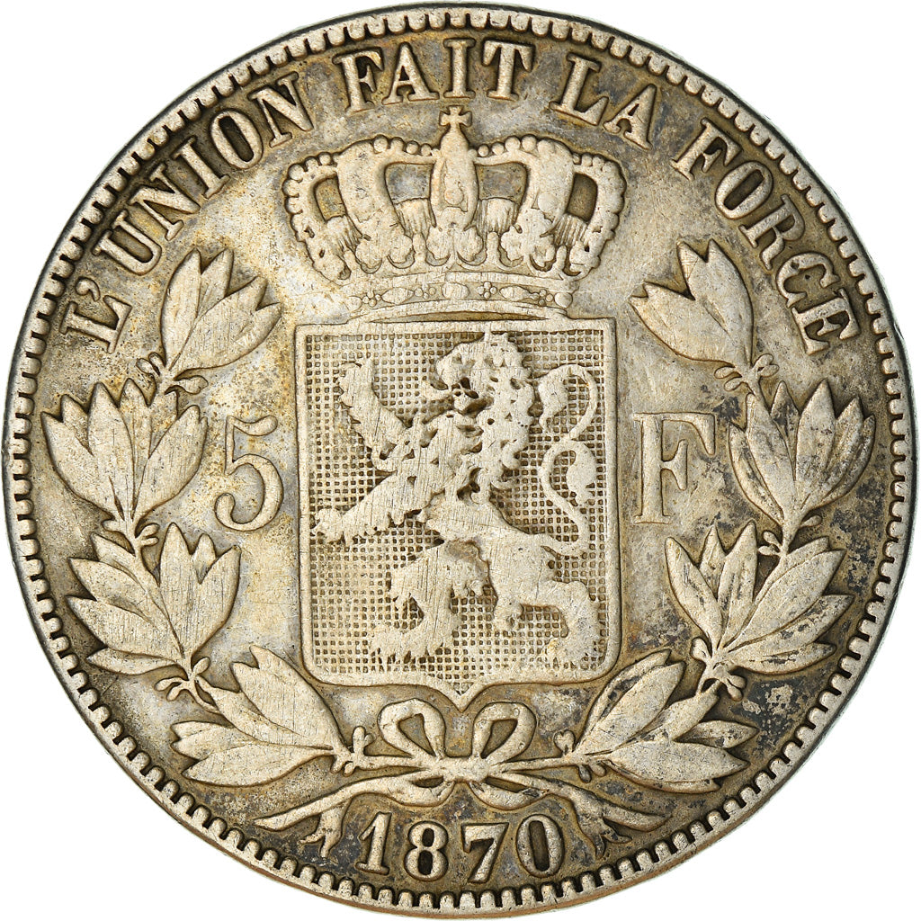 Coin, Belgium, Leopold II, 5 Francs, 5 Frank, 1870, Brussels, VF(30-35), Silver