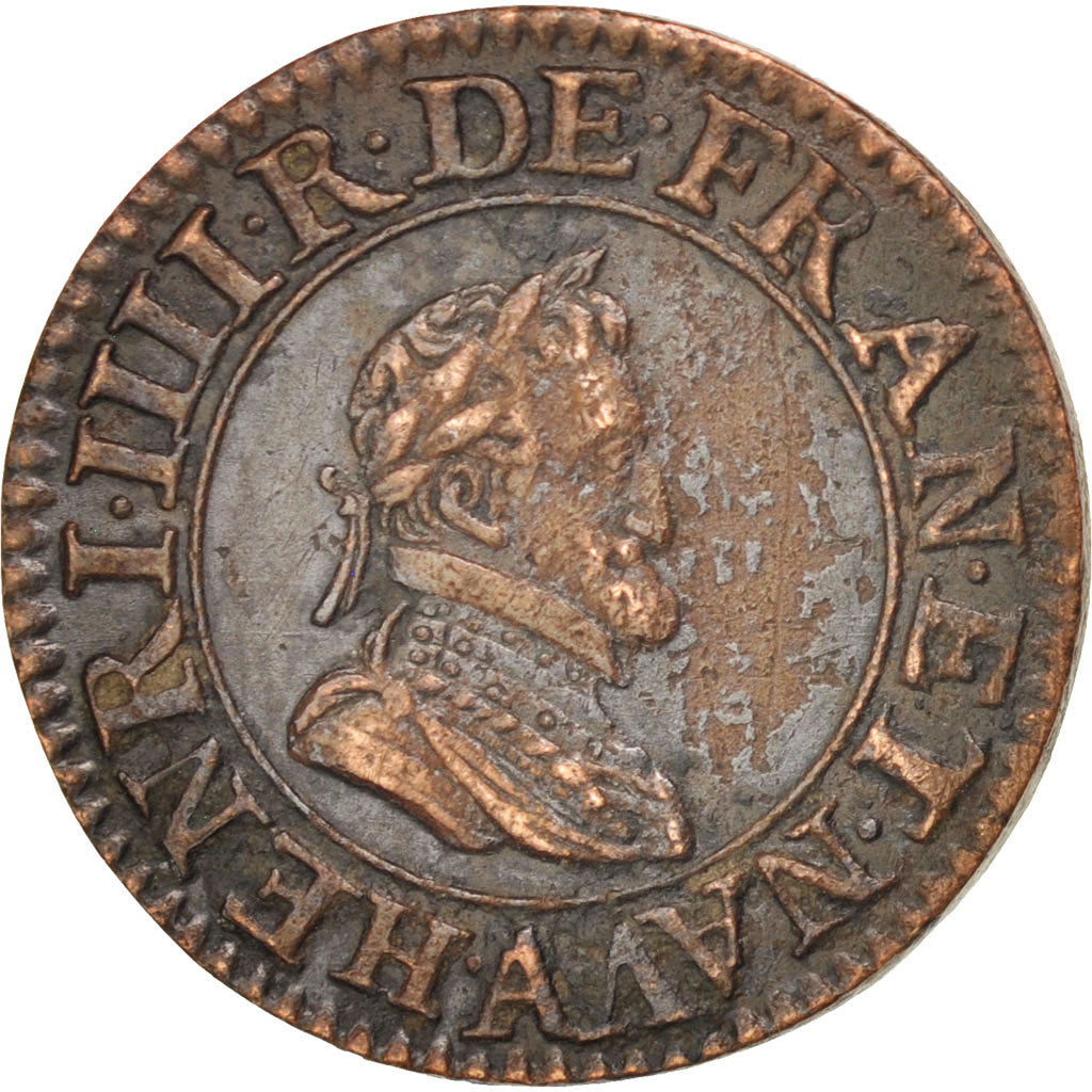 FRANCE, Double Tournois, 1606, Paris, KM #16.1, AU(50-53), Copper, CGKL #222,...