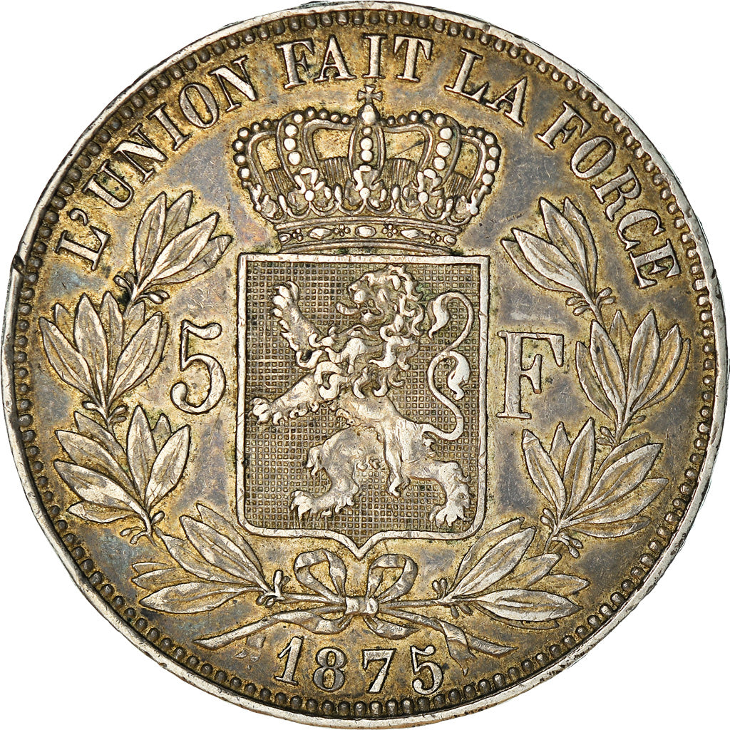 Coin, Belgium, Leopold II, 5 Francs, 5 Frank, 1875, EF(40-45), Silver, KM:24