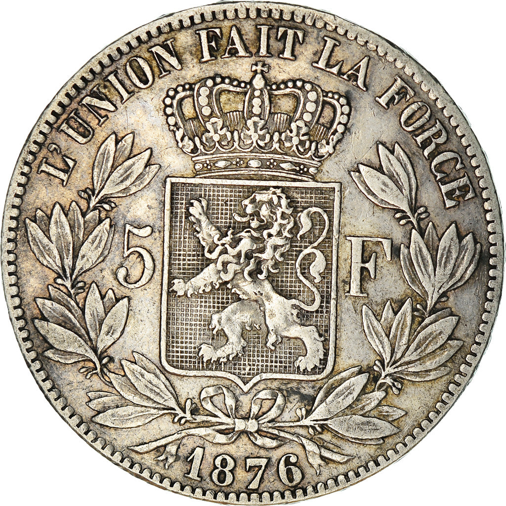 Coin, Belgium, Leopold II, 5 Francs, 5 Frank, 1876, AU(50-53), Silver, KM:24