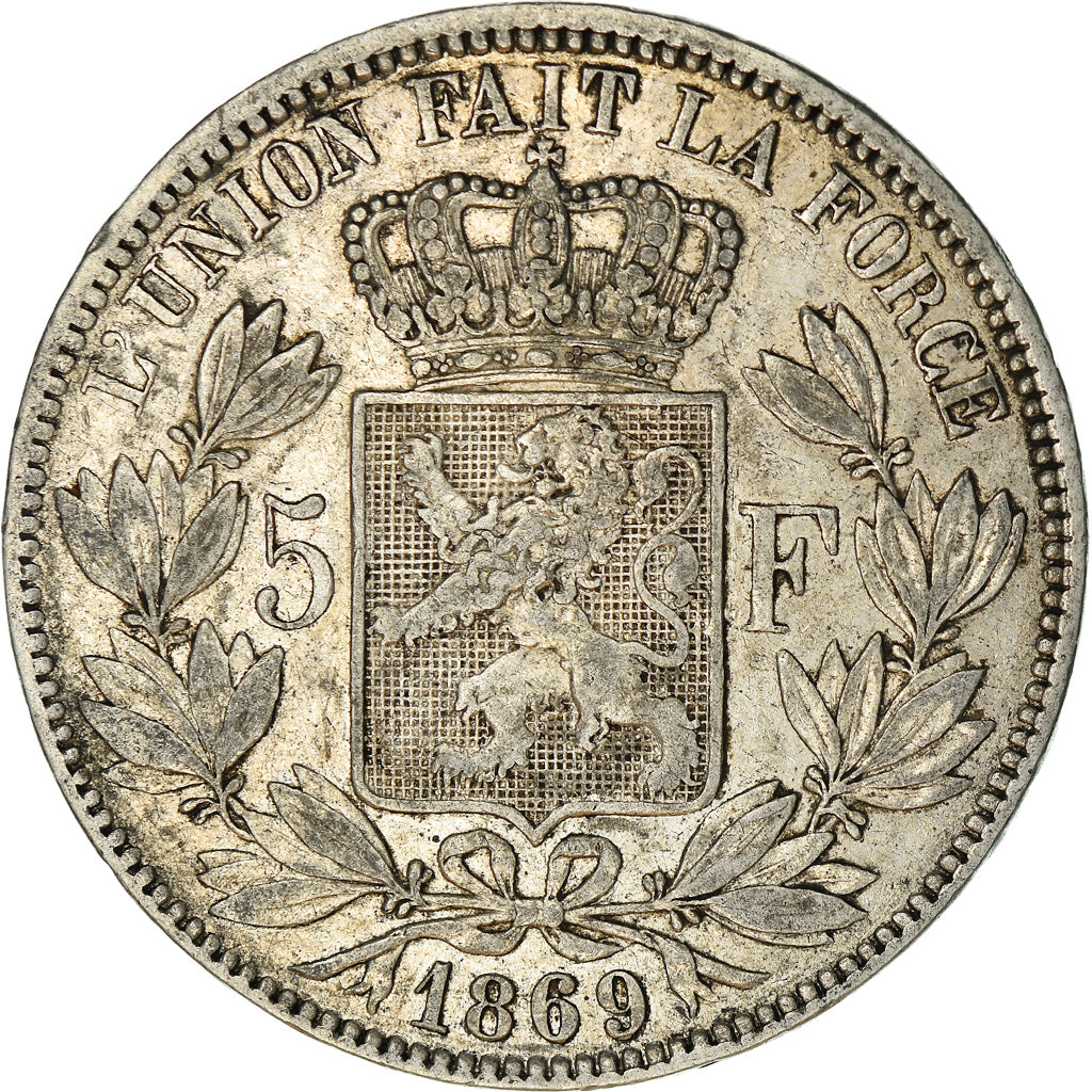 Coin, Belgium, Leopold II, 5 Francs, 5 Frank, 1869, EF(40-45), Silver, KM:24