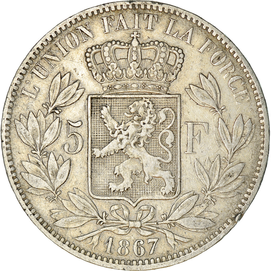 Coin, Belgium, Leopold II, 5 Francs, 5 Frank, 1867, VF(30-35), Silver, KM:24