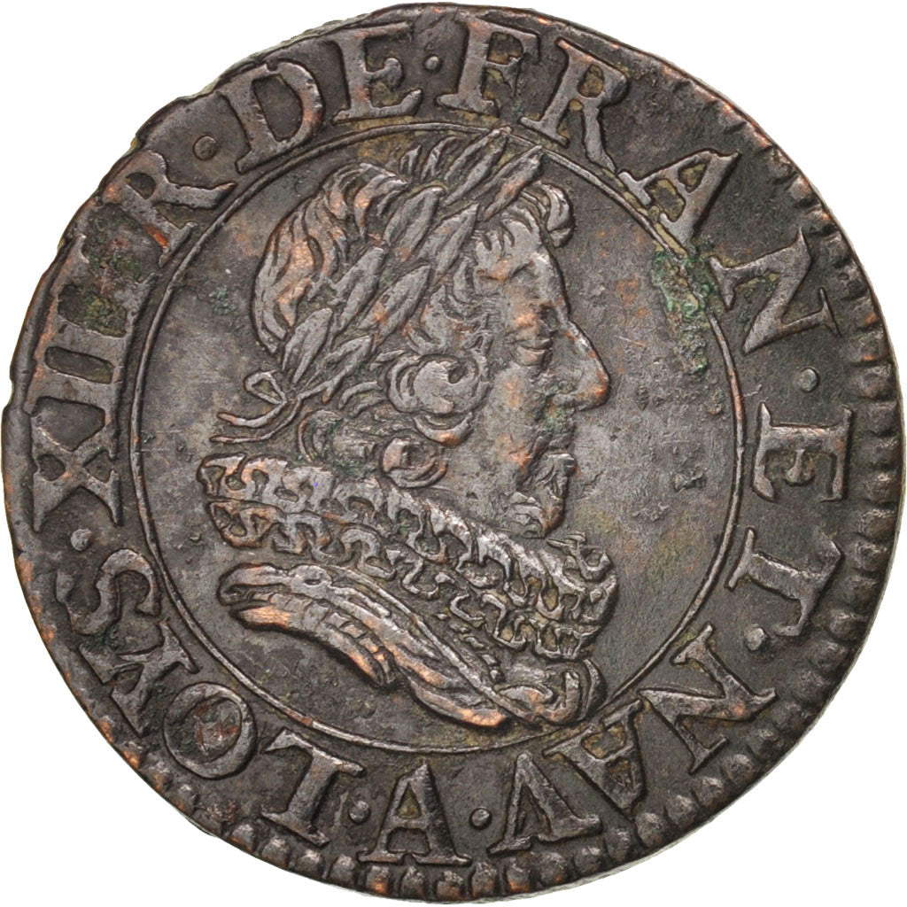 FRANCE, Double tournois, buste juvénile au col fraisé , Double Tournois, 1628, P