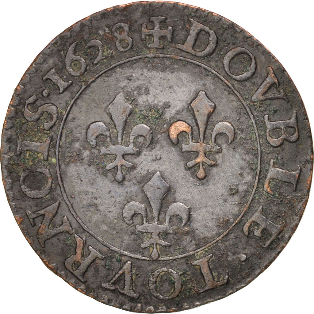 FRANCE, Double tournois, buste juvénile au col fraisé , Double Tournois, 1628, P
