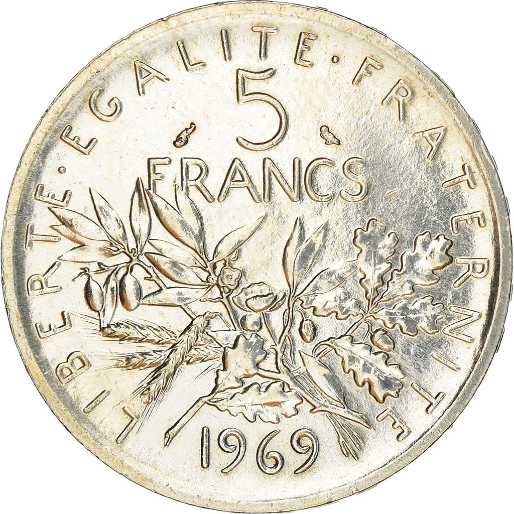 Münze, Frankreich, Semeuse, 5 Francs, 1969, VZ, Silber, KM:926, Gadoury:770