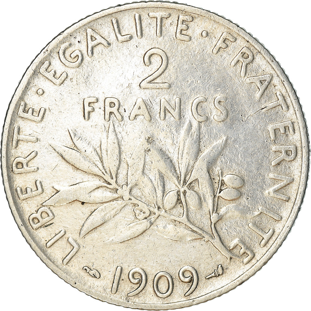 Moneta, Francia, Semeuse, 2 Francs, 1909, Paris, MB+, Argento, KM:845.1