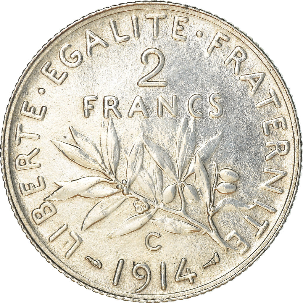 Coin, France, Semeuse, 2 Francs, 1914, Castelsarrasin, EF(40-45), Silver