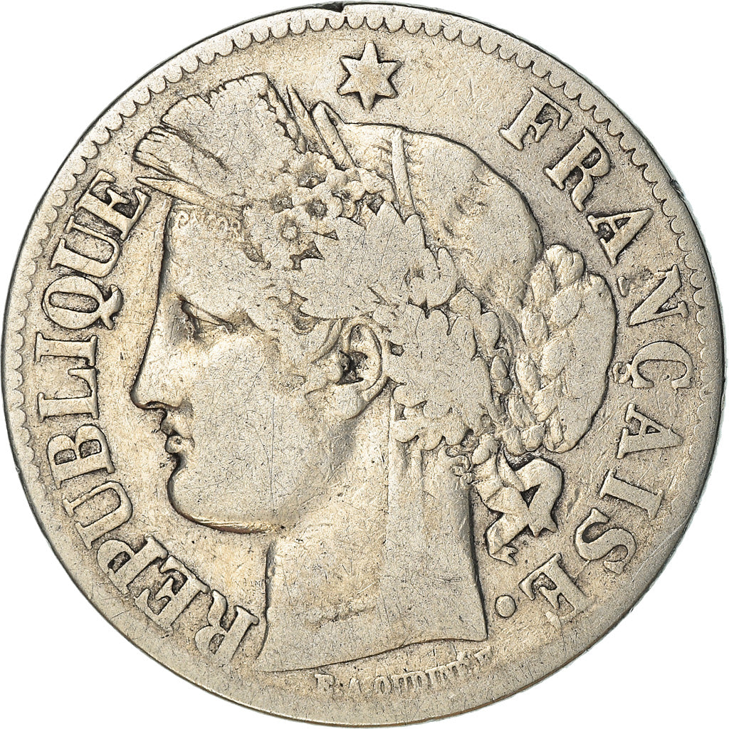 Coin, France, Cérès, 2 Francs, 1871, Bordeaux, VF(30-35), Silver, KM:817.2