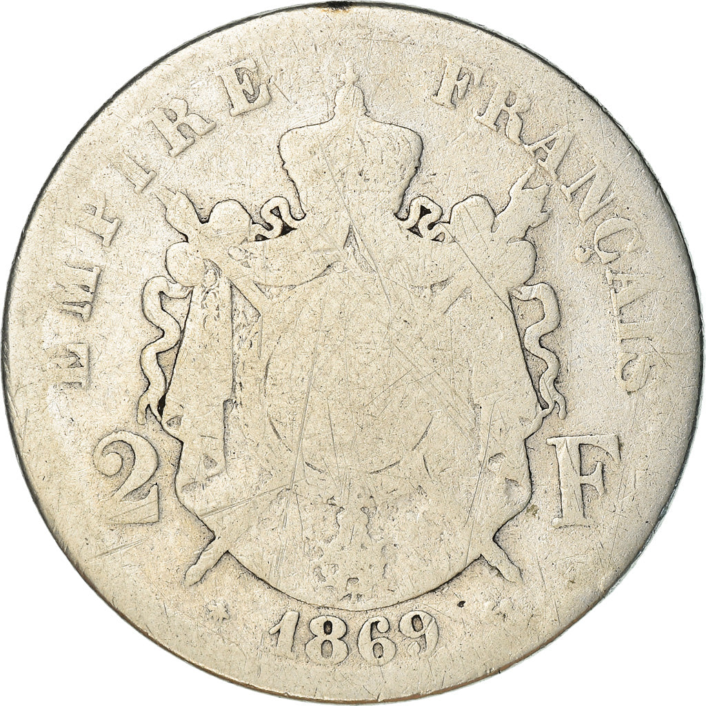 Moeda, França, Napoleon III, Napoléon III, 2 Francs, 1869, Paris, F(12-15)