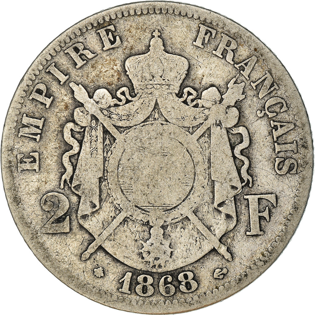 Moeda, França, Napoleon III, Napoléon III, 2 Francs, 1868, Paris, VF(20-25)