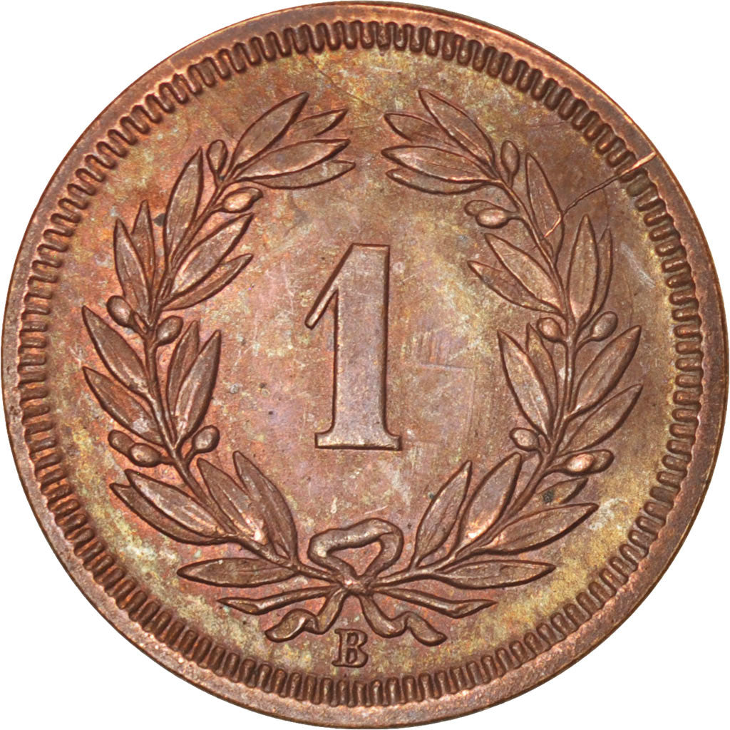 SWITZERLAND, Rappen, 1857, Bern, KM #3.1, AU(55-58), Bronze, 1.46