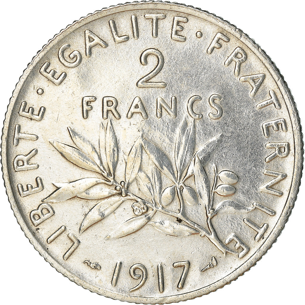 Coin, France, Semeuse, 2 Francs, 1917, Paris, AU(55-58), Silver, KM:845.1