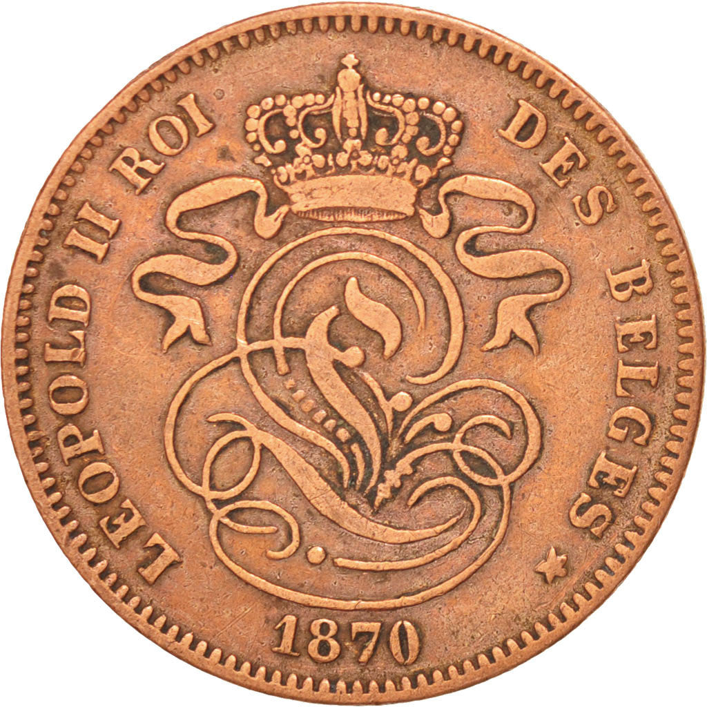 BELGIUM, 2 Centimes, 1870, KM #35.1, EF(40-45), Copper, 21.5, 3.94