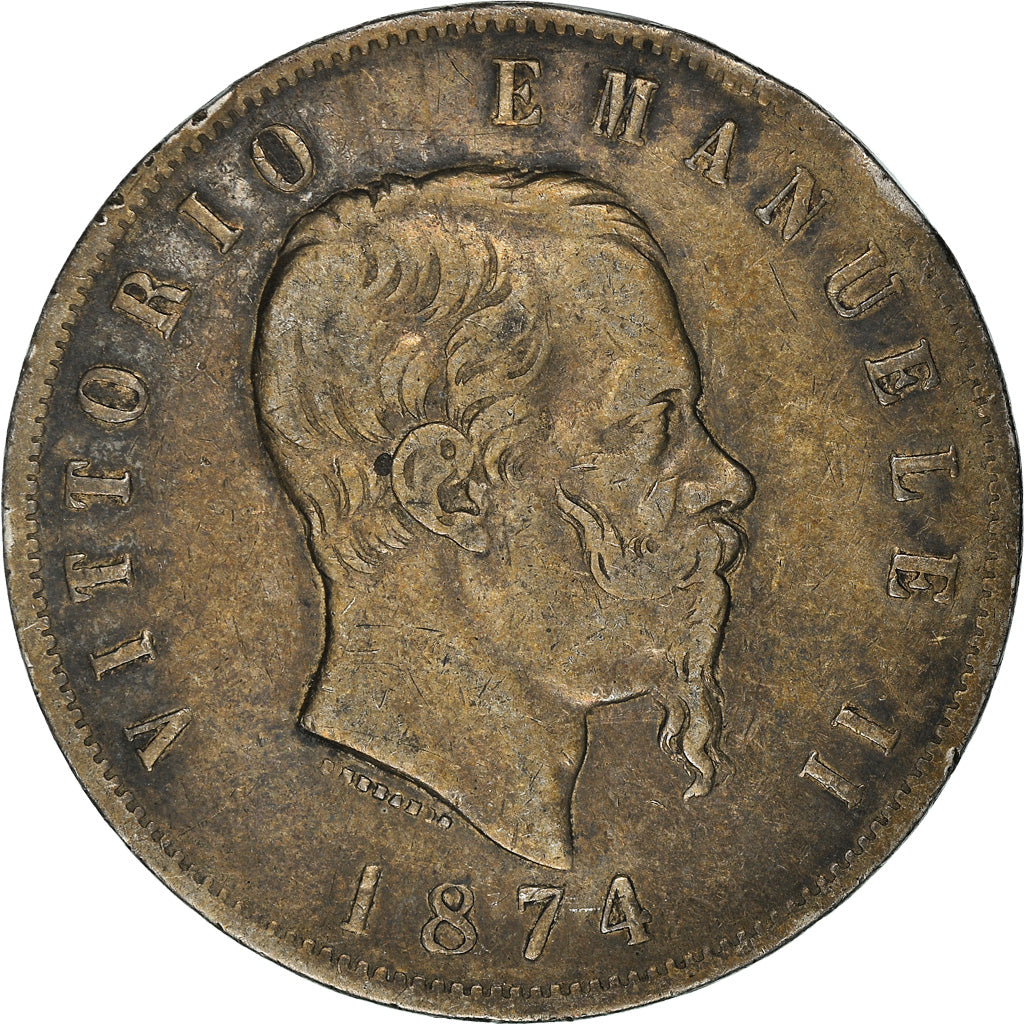 Coin, Italy, Vittorio Emanuele II, 5 Lire, 1874, Milan, VF(20-25), Silver