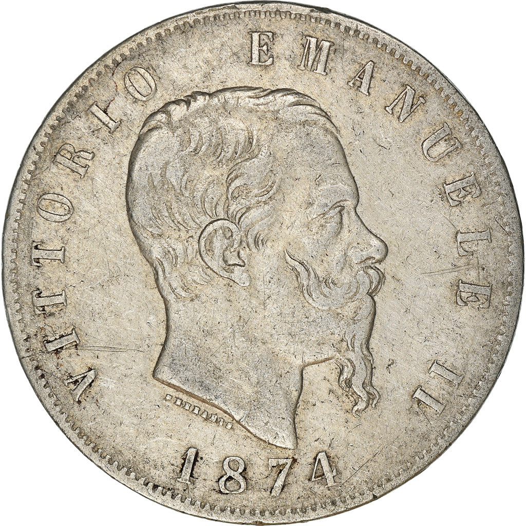 Münze, Italien, Vittorio Emanuele II, 5 Lire, 1874, Milan, S, Silber, KM:8.3