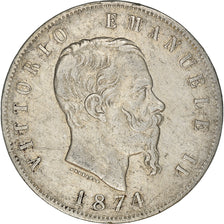 Münze, Italien, Vittorio Emanuele II, 5 Lire, 1874, Milan, S, Silber, KM:8.3
