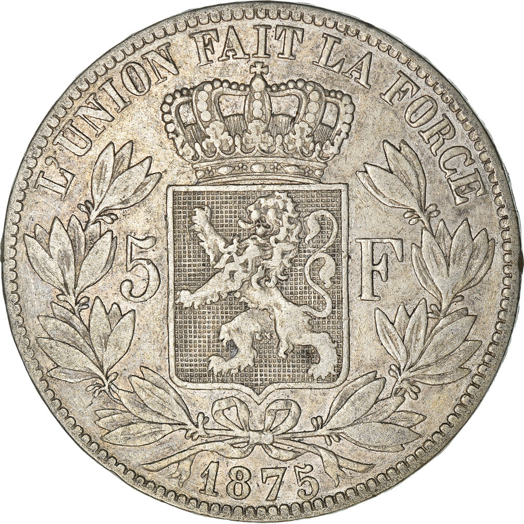 Coin, Belgium, Leopold II, 5 Francs, 5 Frank, 1875, EF(40-45), Silver, KM:24