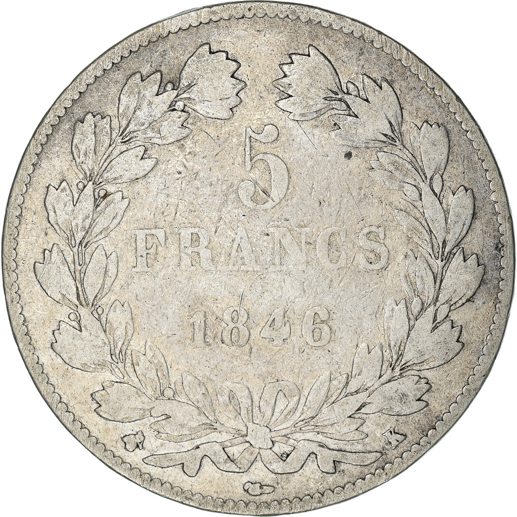 Moneta, Francia, Louis-Philippe, 5 Francs, 1846, Bordeaux, MB+, Argento