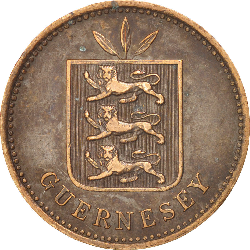 GUERNSEY, 4 Doubles, 1885, Heaton, KM #5, VF(30-35), Bronze, 26.10, 5.00