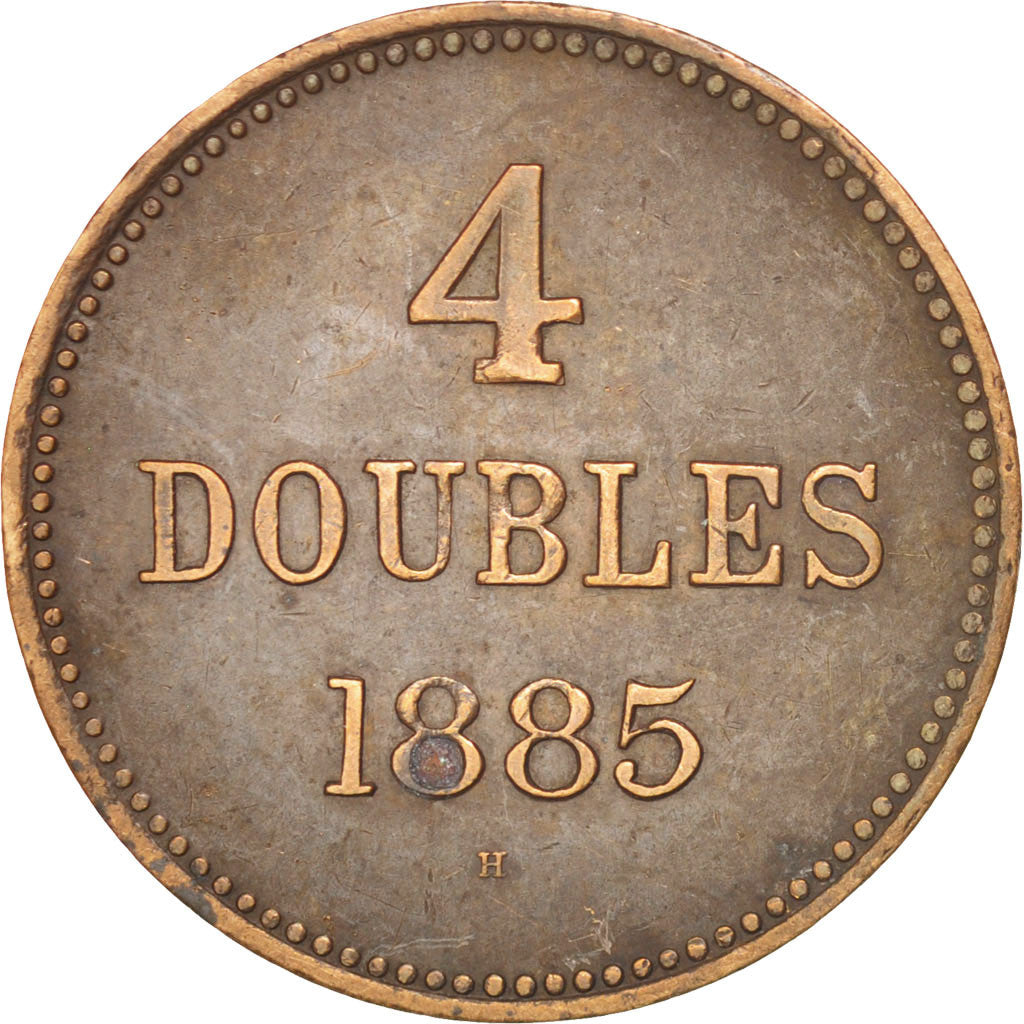 GUERNSEY, 4 Doubles, 1885, Heaton, KM #5, VF(30-35), Bronze, 26.10, 5.00