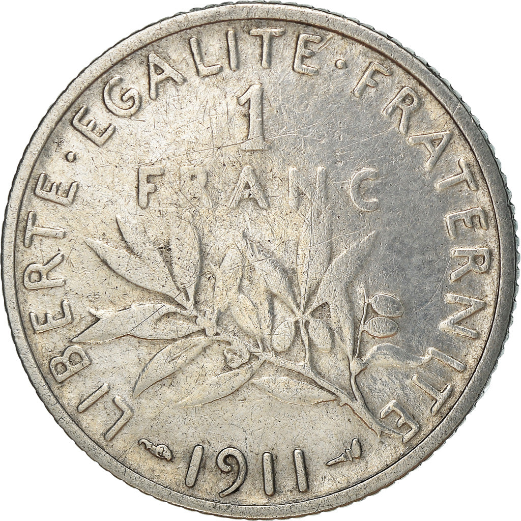 Coin, France, Semeuse, Franc, 1911, Paris, EF(40-45), Silver, KM:844.1