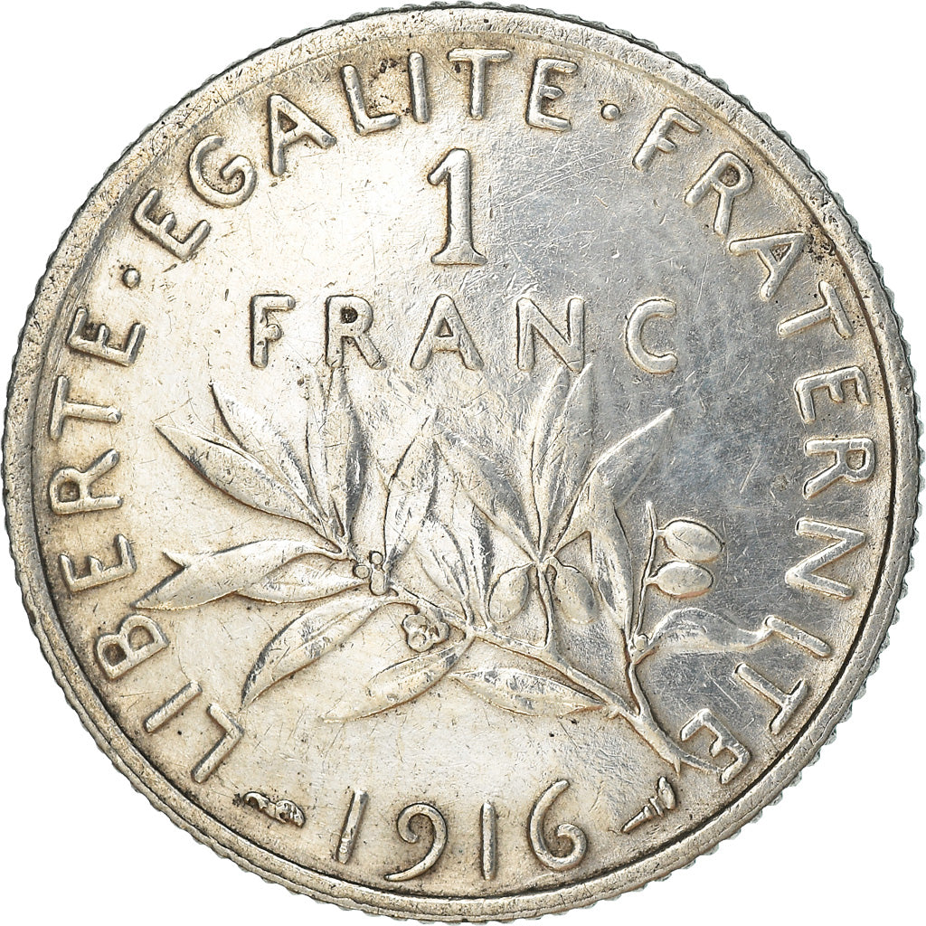 Coin, France, Semeuse, Franc, 1916, Paris, AU(55-58), Silver, KM:844.1